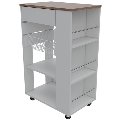 Mueble Organizador de Cocina Carrizal color Blanco y Café claro para Cocina.