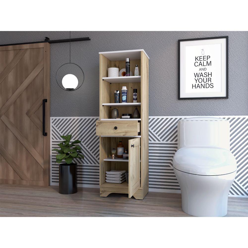 Organizador Malaga, Blanco y Café Claro, Con Una Puerta Y Un Cajón - VIRTUAL MUEBLES