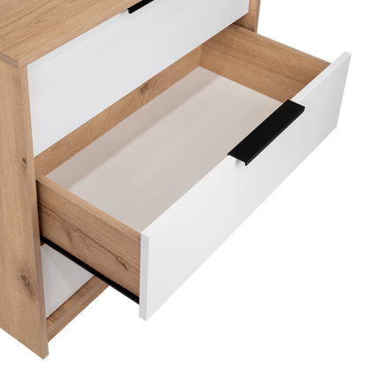 Organizador Wesley, Café Claro y Blanco, con Tres Cajones Multiusos y Manijas Metálicas - VIRTUAL MUEBLES