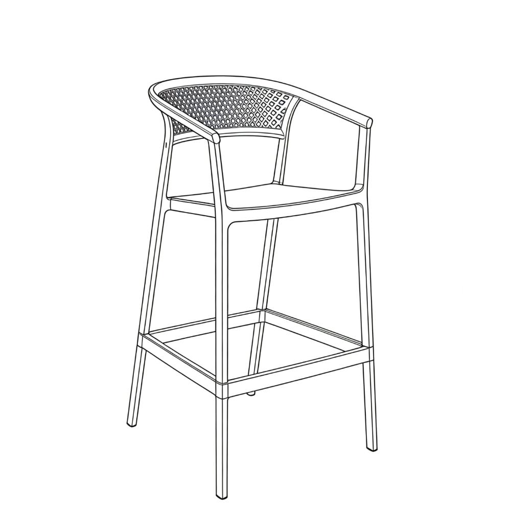 Silla para Bar Salvador, Negro, con Reposa Pies Doble Proposito, detalle de acabado