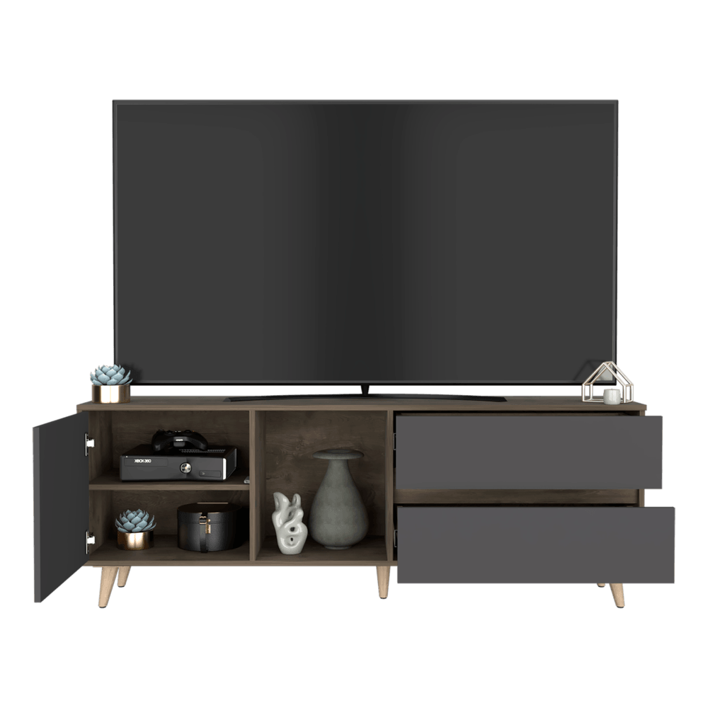 Mesa Para Tv Nashira, Nogal y Plata Oscuro, con Espacio Para Televisor de Hasta 65 Pulgadas - VIRTUAL MUEBLES