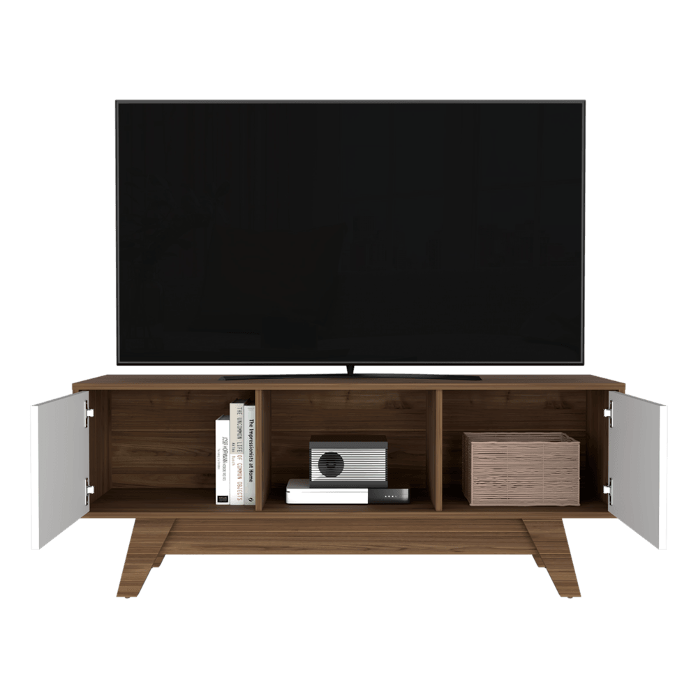 Mesa de Tv Rizzo, Castaño y Blanco Duqueza, con Espacio Para Televisor - VIRTUAL MUEBLES