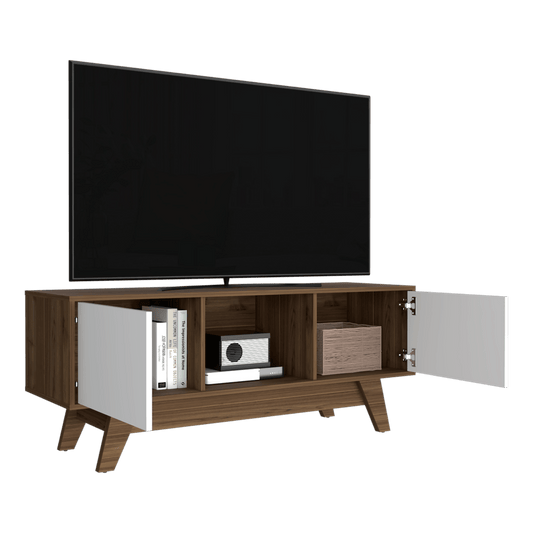 Mesa de Tv Rizzo, Castaño y Blanco Duqueza, con Espacio Para Televisor - VIRTUAL MUEBLES