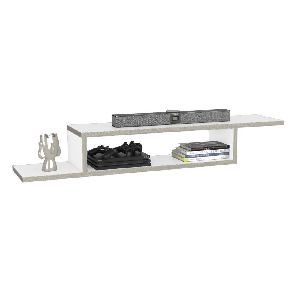 Mesa Para Tv Flotante Dilix, Blanco Nevado, con superficie para objetos decorativos