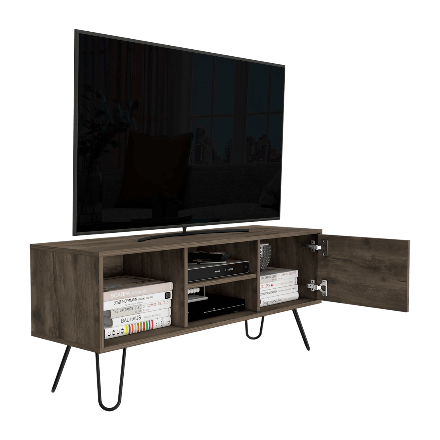 Mesa Para Tv Rony, Nogal, con Espacio Para Televisor de Hasta 50 Pulgadas ZF - VIRTUAL MUEBLES