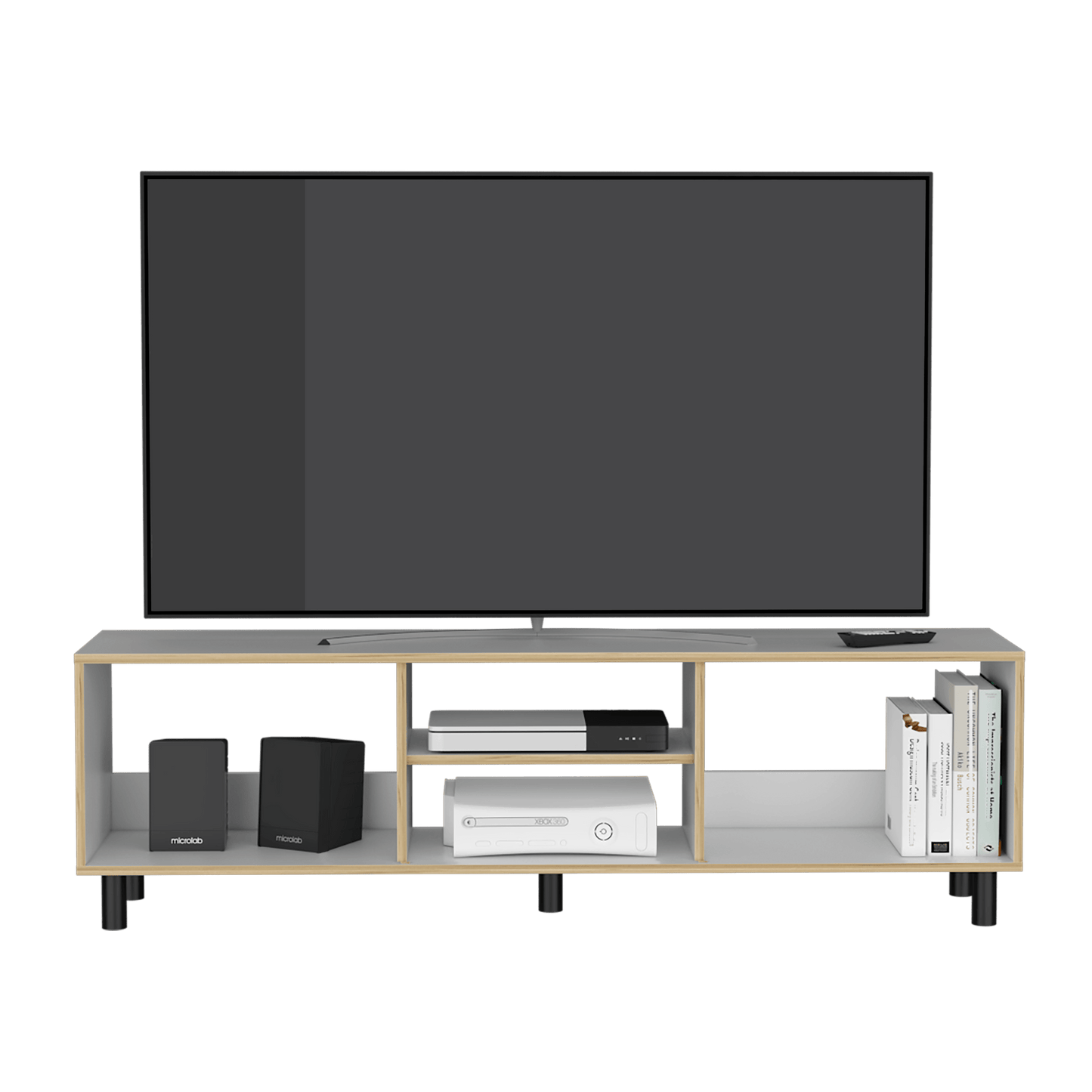 Mesa Para Tv Tunez Blanco y Café Claro Para Televisor Hasta 70 Pulgadas - VIRTUAL MUEBLES