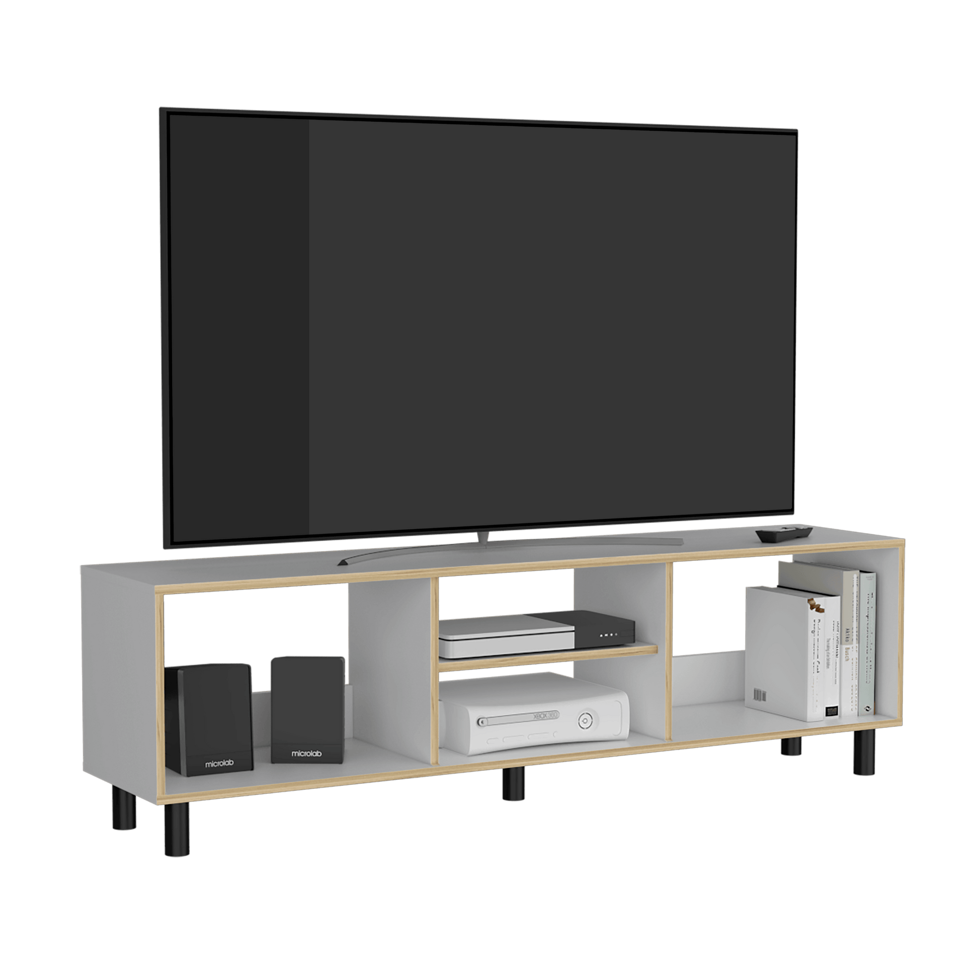 Mesa Para Tv Tunez Blanco y Café Claro Para Televisor Hasta 70 Pulgadas - VIRTUAL MUEBLES