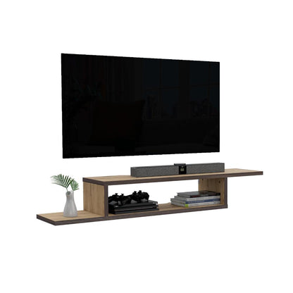 Mesa Para Tv Flotante Dilix, Macadamia y Carbón, con superficie para objetos decorativos