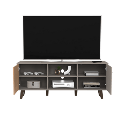 Mesa de Tv Mirabella, Cocoa, con Espacio Para Televisor de Hasta 65 Pulgadas y Varios Entrepaños - VIRTUAL MUEBLES