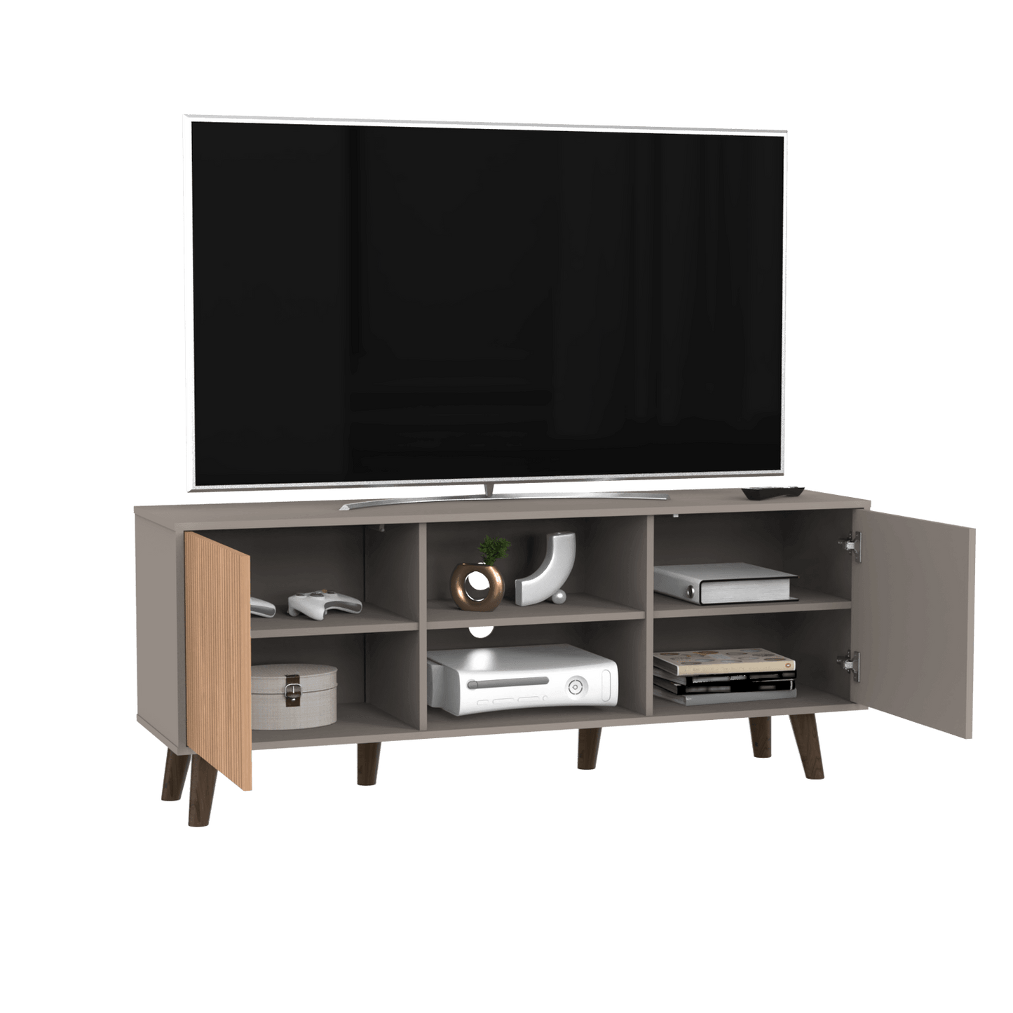 Mesa de Tv Mirabella, Cocoa, con Espacio Para Televisor de Hasta 65 Pulgadas y Varios Entrepaños - VIRTUAL MUEBLES