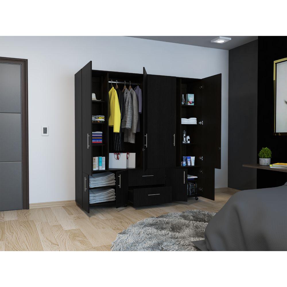 Closet Rose, Wengue, con Dos Cajones y Ocho Puertas Abatibles - VIRTUAL MUEBLES