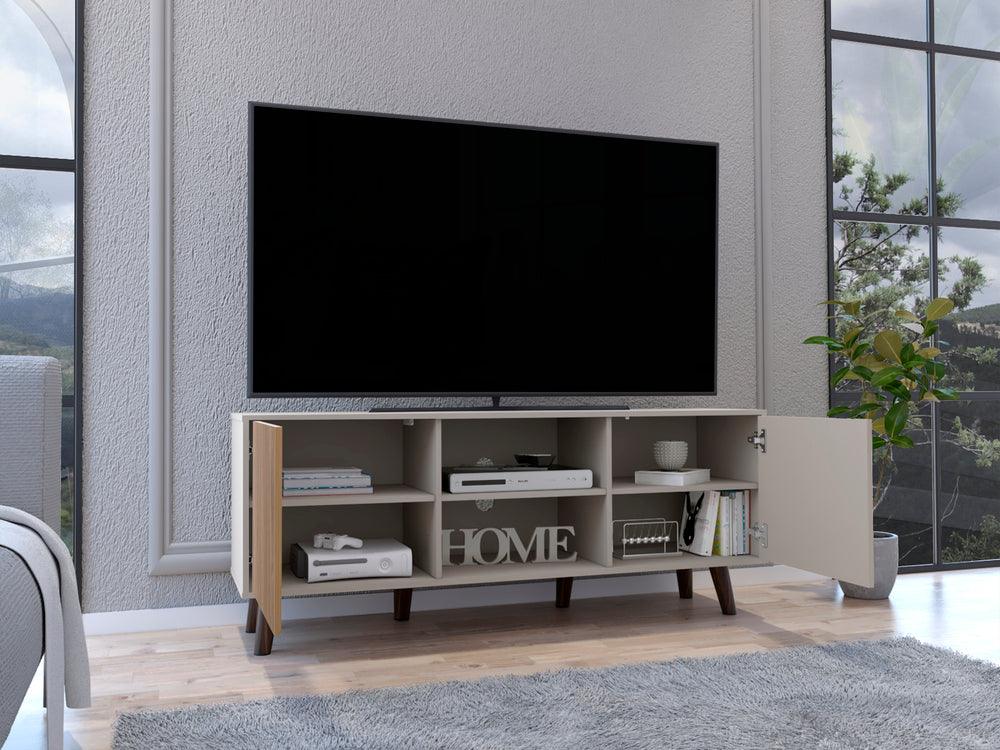 Mesa de Tv Mirabella, Cocoa, con Espacio Para Televisor de Hasta 65 Pulgadas y Varios Entrepaños - VIRTUAL MUEBLES