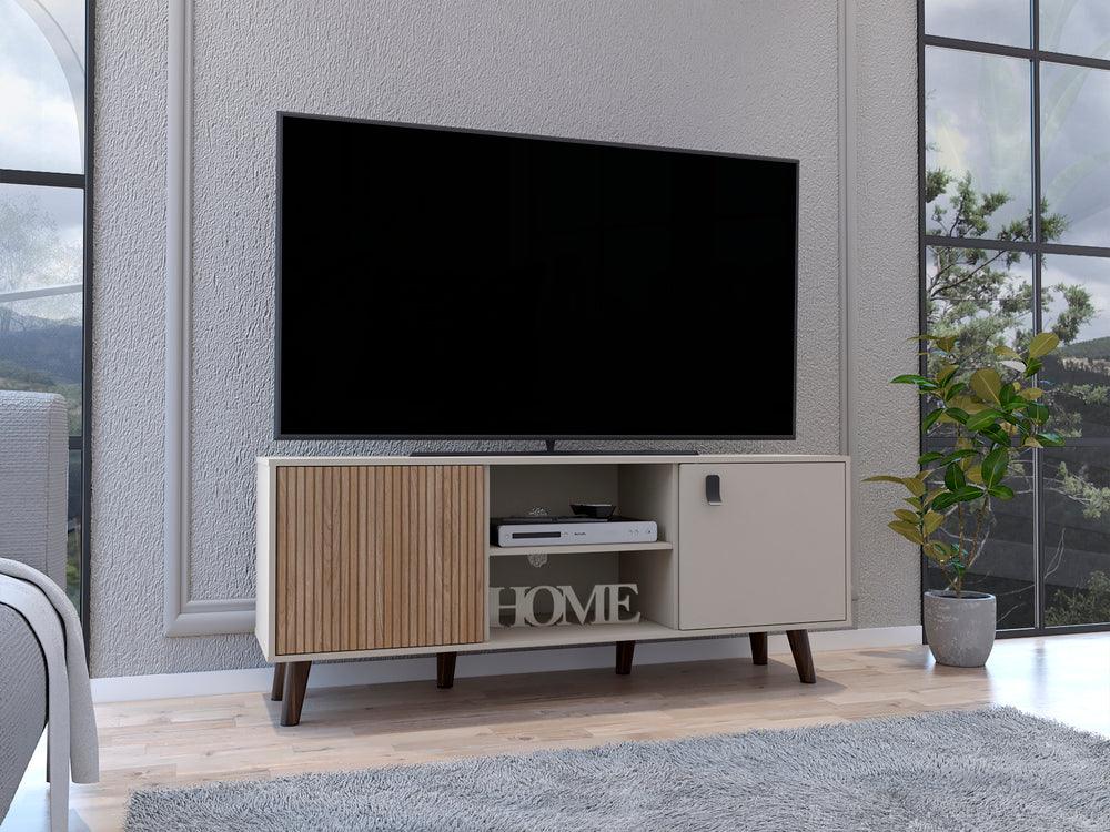 Mesa de Tv Mirabella, Cocoa, con Espacio Para Televisor de Hasta 65 Pulgadas y Varios Entrepaños - VIRTUAL MUEBLES