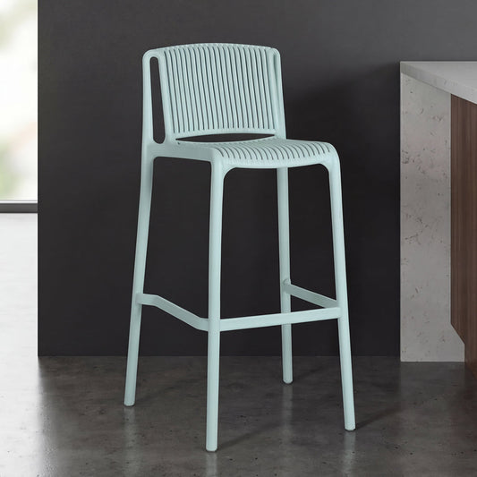 Silla para Bar Sovalla, Color Azul Claro, con Espaldar Redondo Transpirable y Diseño Minimalista