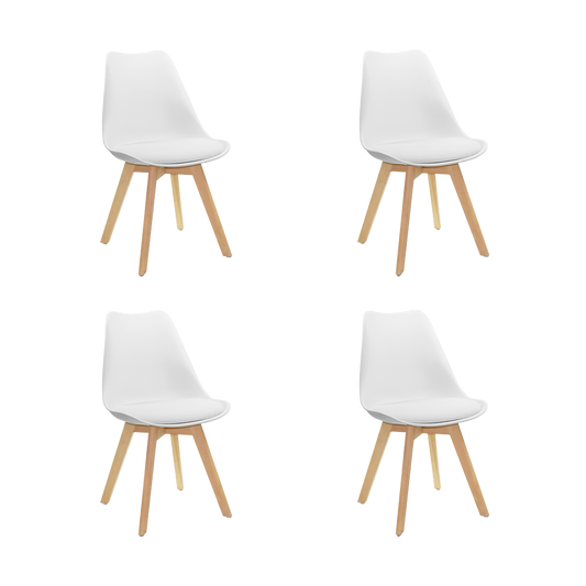Set de 4 Sillas Sasha, Blanco y Café Claro, Cómodo Asiento y Patas en Madera