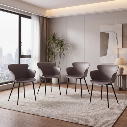 Set de 4 Sillas Miami con Brazos, Color Taupe, con Espaldar y Diseño Moderno