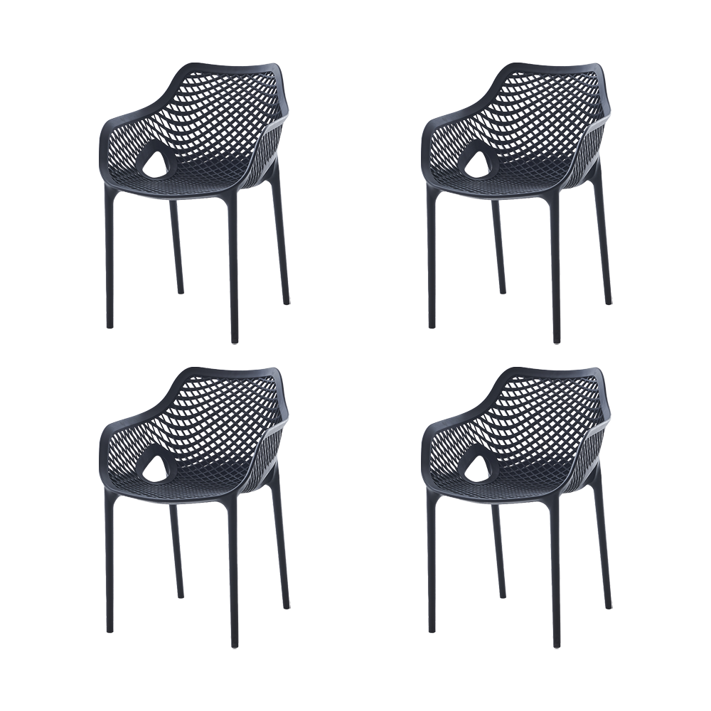 Set de 4 Sillas con Brazos Miame, Negro, con Espaldar y Diseño Moderno