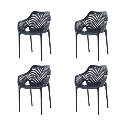 Set de 4 Sillas con Brazos Miame, Negro, con Espaldar y Diseño Moderno