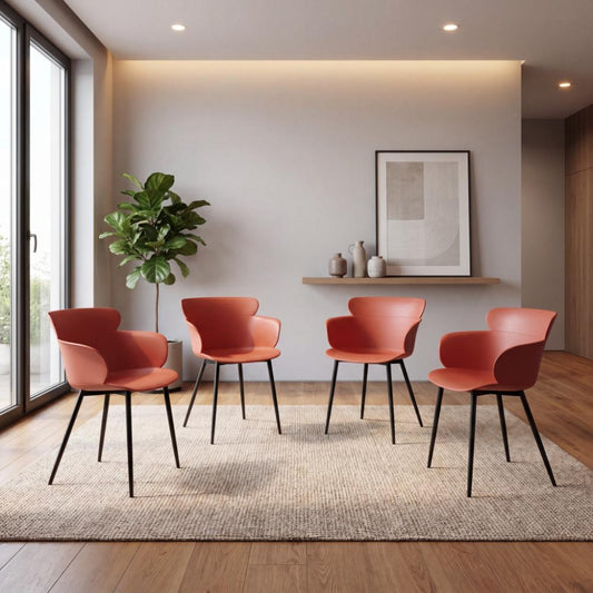 Set de 4 Sillas Miami con Brazos, Color Rojo, con Espaldar y Diseño Moderno