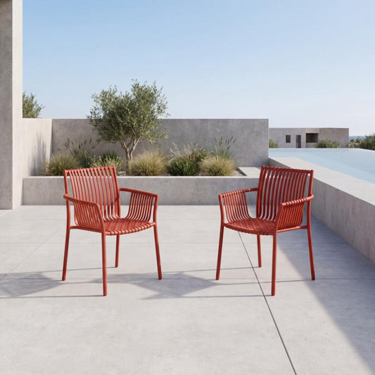 Set de 2 Sillas Madrid con Brazos, Color Rojo, con Espaldar y Diseño Moderno