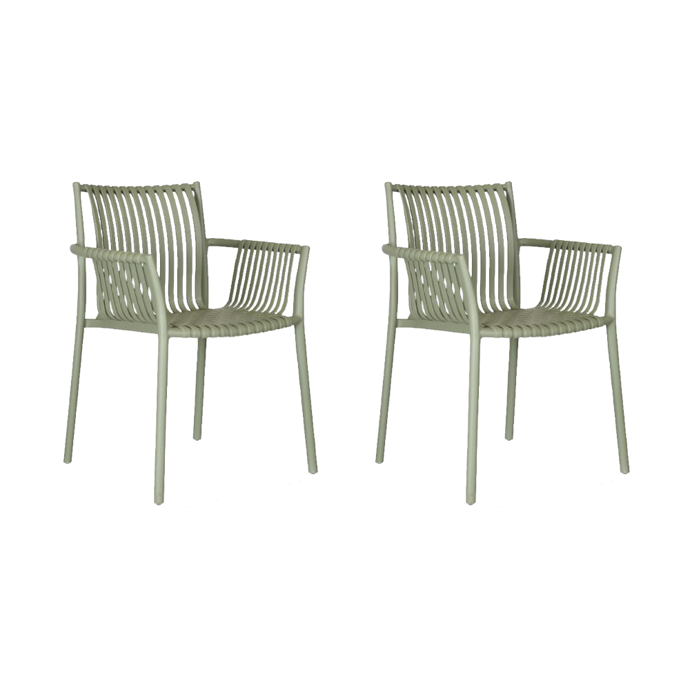 Juego de Comedor Tadem · Mesa Redonda + 2 Sillas · Verde Olivo