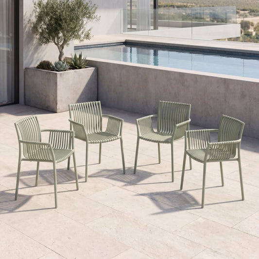 Set de 4 Sillas Madrid con Brazos, Color Verde Olivo, con Espaldar y Diseño Moderno