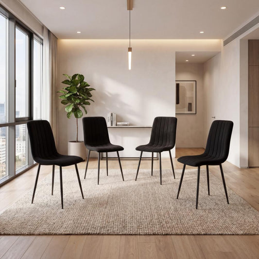 Set de 4 Sillas de Comedor Lusitano, Negro, con Espaldar y Diseño Moderno