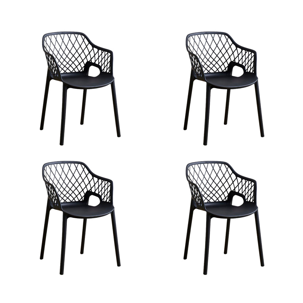 Set de 4 Sillas con Brazos Casablanca, Negro, con Espaldar en Diamantes y Estilo Moderno