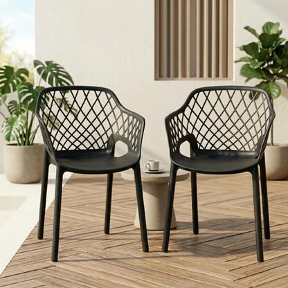 Set de 4 Sillas con Brazos Casablanca, Negro, con Espaldar en Diamantes y Estilo Moderno