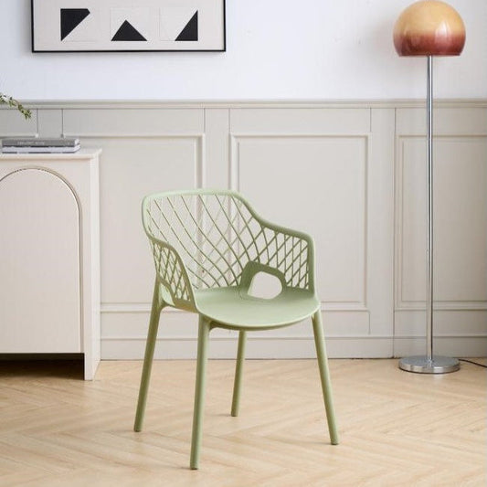 Silla con Brazos Casablanca, Verde Olivo, con espaldar en diamantes y estilo moderno