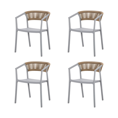 Set de 4 Sillas Balí, Gris, con Espaldar en Cuerdas y Diseño Moderno