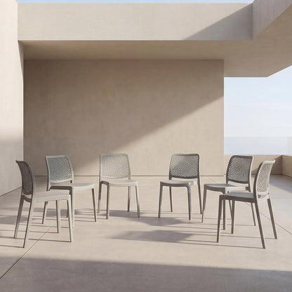Set de 6 Sillas Manhattan, Gris Oscuro, con Espaldar en Rejilla y Diseño Minimalista