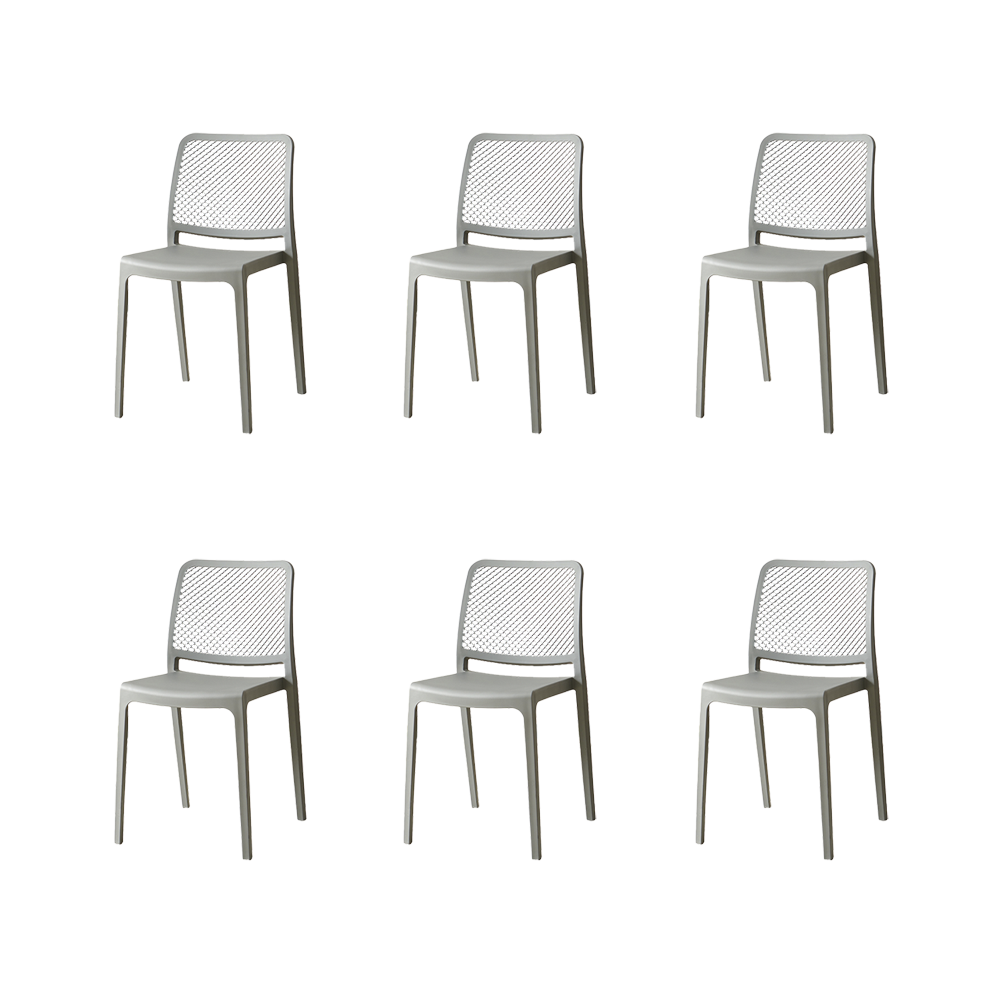Set de 6 Sillas Manhattan, Gris Oscuro, con Espaldar en Rejilla y Diseño Minimalista