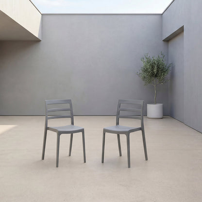 Set de 2 Sillas New York, Gris Oscuro, con Espaldar en Líneas y Diseño Minimalista