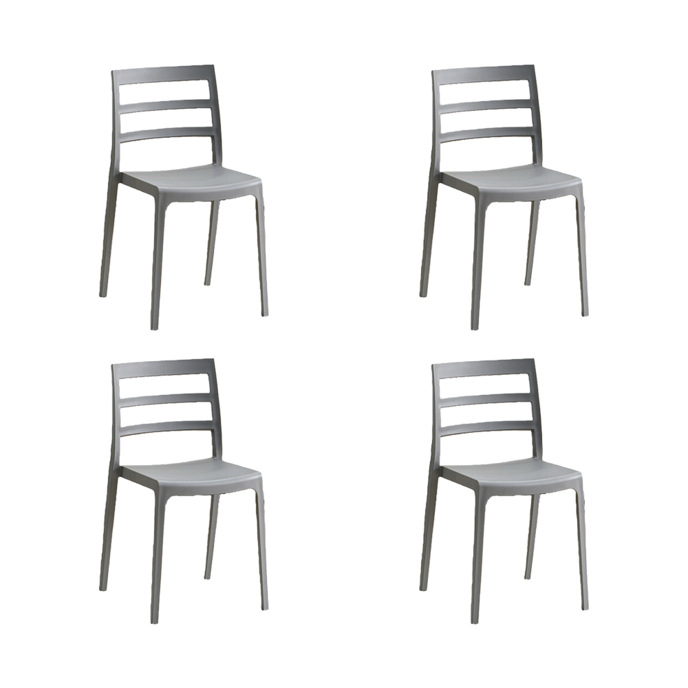 Set de 4 Sillas New York, Gris Oscuro, con Espaldar en Líneas y Diseño Minimalista