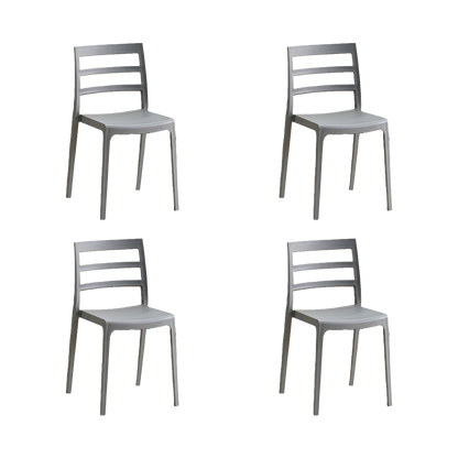 Set de 4 Sillas New York, Gris Oscuro, con Espaldar en Líneas y Diseño Minimalista