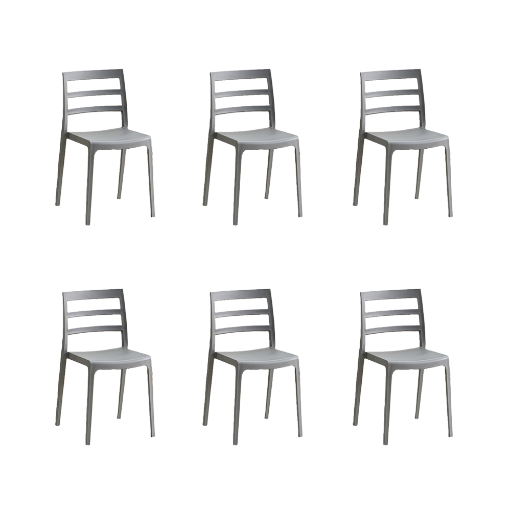 Set de 6 Sillas New York, Gris Oscuro, con Espaldar en Líneas y Diseño Minimalista