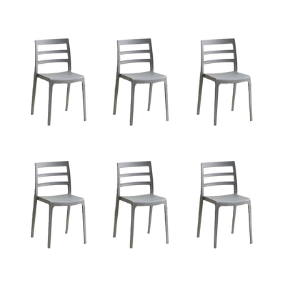 Set de 6 Sillas New York, Gris Oscuro, con Espaldar en Líneas y Diseño Minimalista