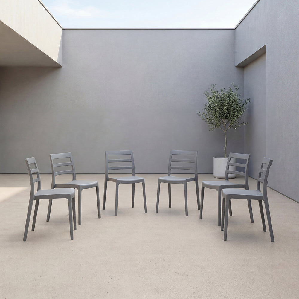 Set de 6 Sillas New York, Gris Oscuro, con Espaldar en Líneas y Diseño Minimalista