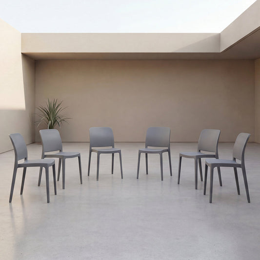 Set de 6 Sillas Triveca, Gris Oscuro, con Espaldar Cerrado y Diseño Minimalista