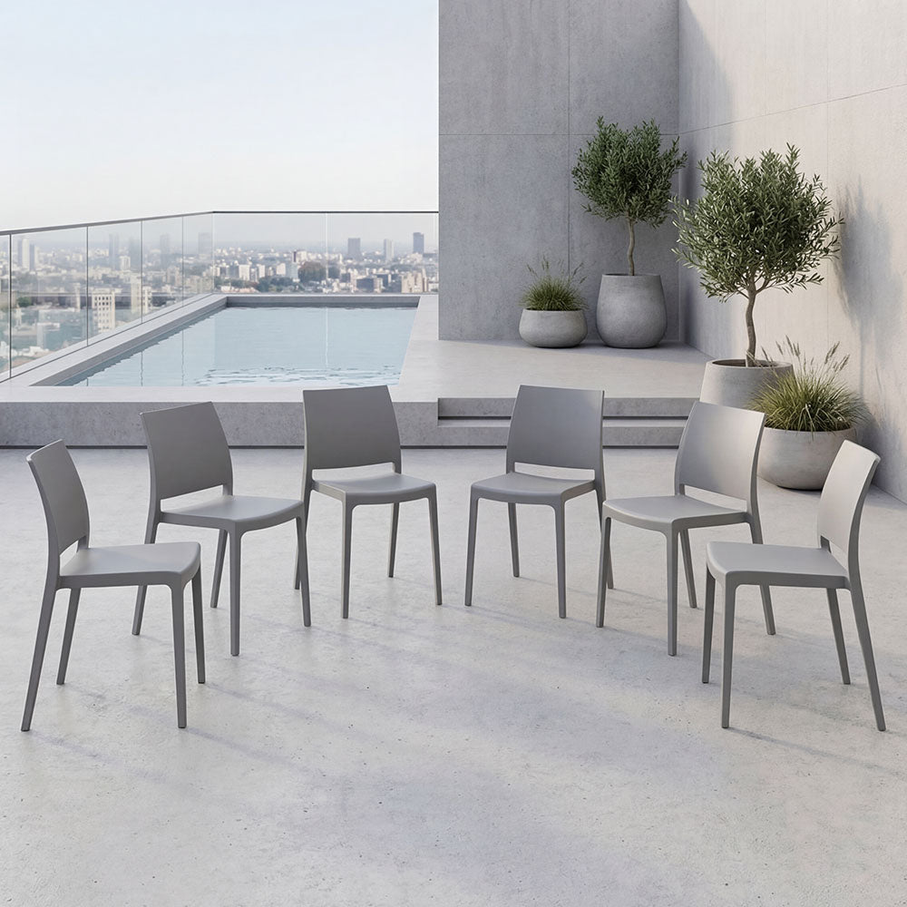 Set de 6 Sillas Soho, Gris Oscuro, con Espaldar Cerrado y Diseño Minimalista