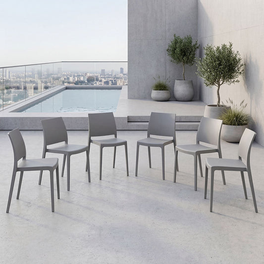 Set de 6 Sillas Soho, Gris Oscuro, con Espaldar Cerrado y Diseño Minimalista
