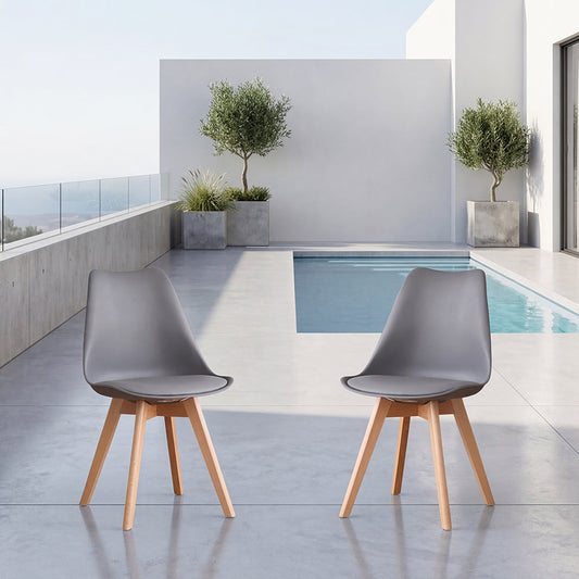 Set de 2 Sillas Fyn, Gris Oscuro, Diseño Minimalista con Espaldar, Cojín y Patas de Madera