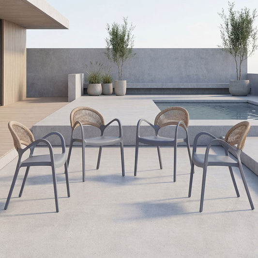 Set de 4 Sillas Daytona, Gris Oscuro y Café Claro, con Espaldar, Reposa Brazos y Diseño Minimalista