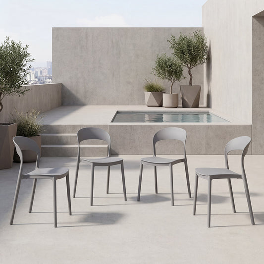 Set de 4 Sillas Sevilla, Color Gris, con Espaldar Liso y Diseño Minimalista