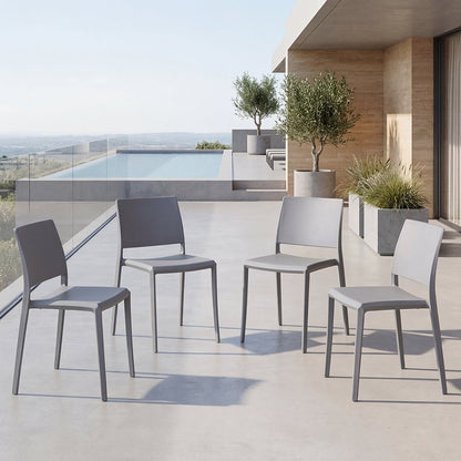 Set de 4 Sillas Toledo, Color Gris, con Espaldar Liso y Cuadrado, Diseño Moderno