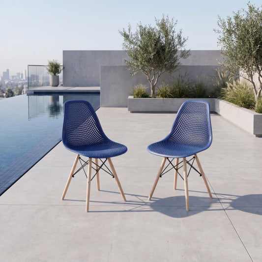 Set de 2 Sillas Aira, Color Azul, con Espaldar y Patas en Madera