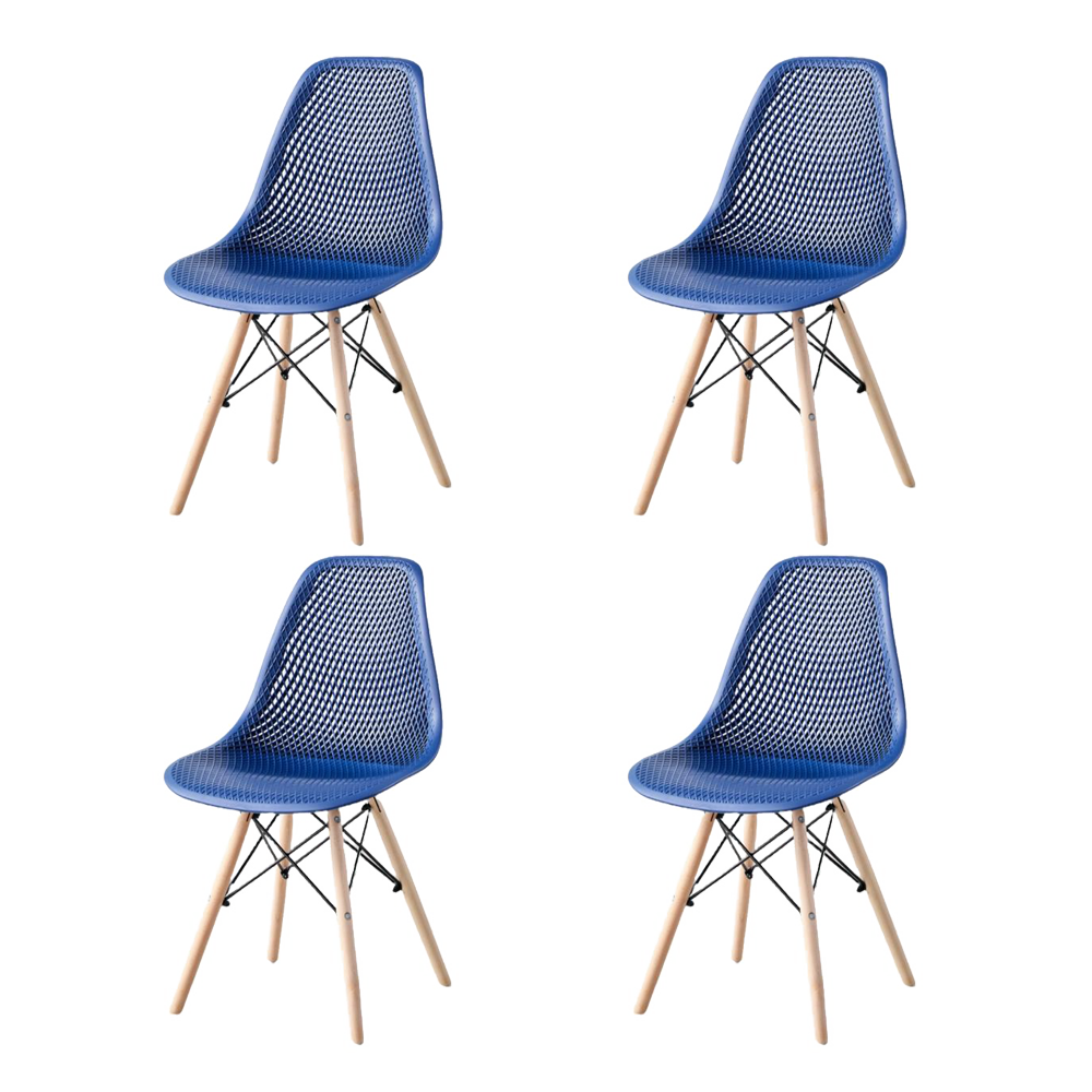 Set de 4 Sillas Aira, Color Azul, con Espaldar y Patas en Madera