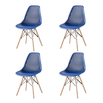 Set de 4 Sillas Aira, Color Azul, con Espaldar y Patas en Madera