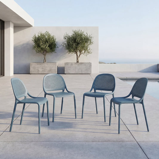 Set de 4 Sillas Tolondo Color Azul, con Espaldar Redondo Transpirable y Diseño Minimalista